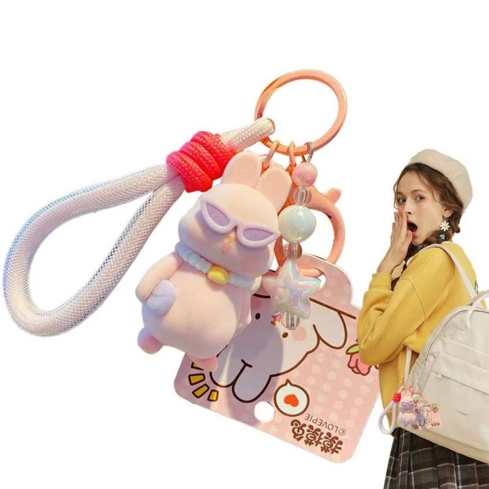 Creative Bunny Key Chain Cute Backpack Pendants Soft Flocking Animal Keyring  School Bag