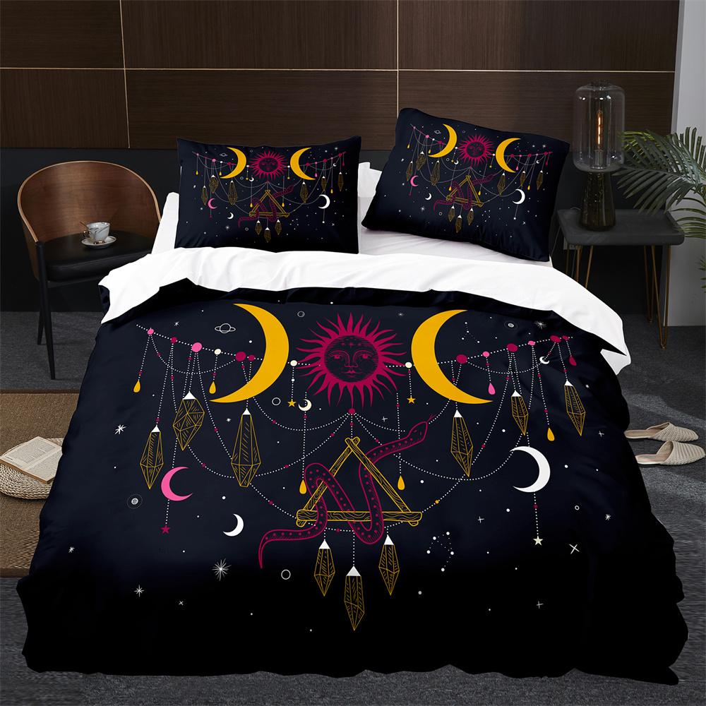 Sun Moon King Queen Duvet Cover Boho Magic Style Bedding Set For Teens Adults Golden Exotic Tribe 2/3pcs Polyester Quilt Cover