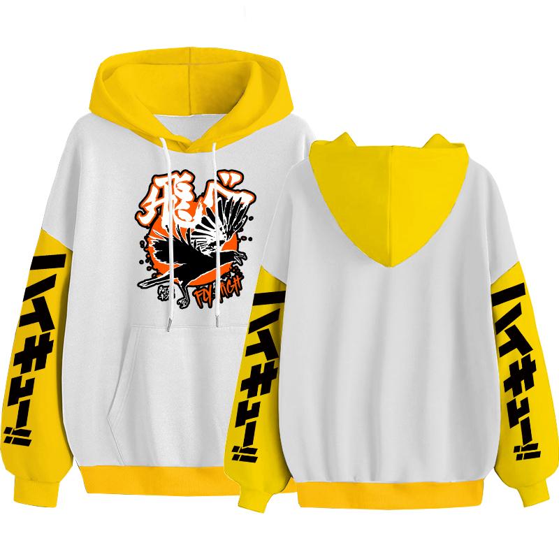 

Толстовки с капюшоном из японского аниме Haikyuu Karasino, свободные толстовки с капюшоном большого размера, с принтом вороны, для мужчин и женщин, модный зимний пуловер с длинными рукавами 4XL жёлтый/белый
