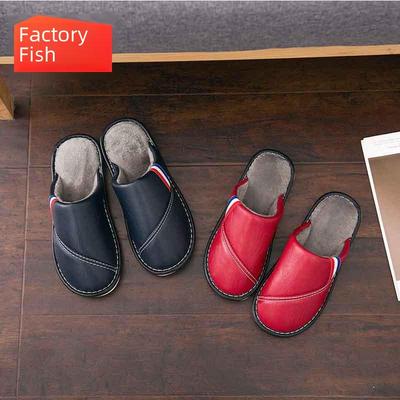 Pantufas Unissex de Algodão Quentes Antiderrapantes de Couro para Outono e Inverno