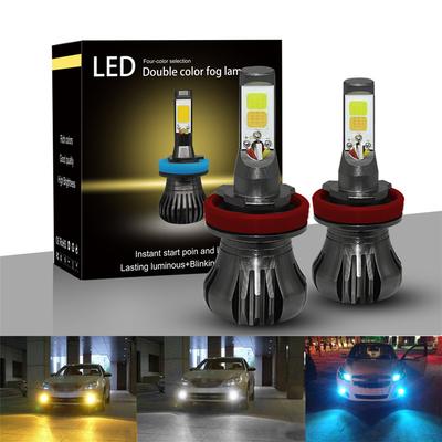 2x LED H8 H9 H11 Biały/Niebieski Dwukolorowe Żarówki COB Błysk Stroboskop Migające Zestaw Świateł Przeciwmgielnych Samochodowych 12V-24V