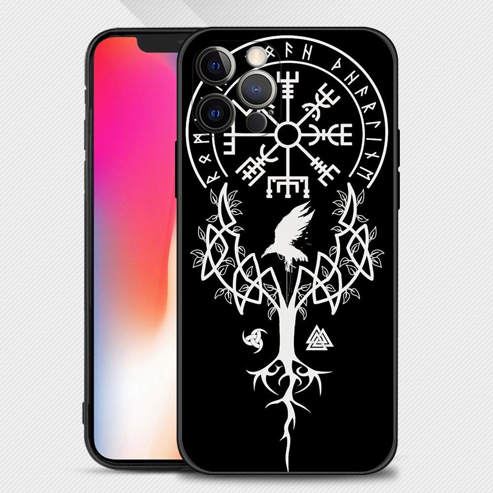 Viking Vegvisir Logo Telefon Fall Für iPhone 14 13 12 11 Pro Max XS Max XR X 7 8 Plus 12 mini 6S Schwarze Abdeckung Silicon Shell