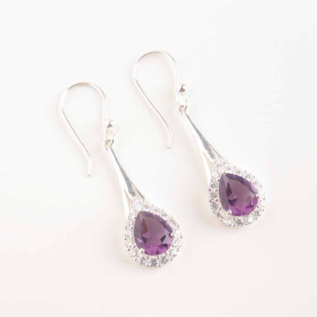 Natürlicher Amethyst Edelstein 925 Sterlingsilber Zirkonia Hochzeitsohrringe 1,86" Für Sie CZE-7-6