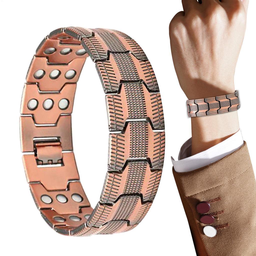3-Row Magnetic Copper Bracelet for Men - Adjustable Cuff with Free Tool, Valentine's Gift for Dad Husband