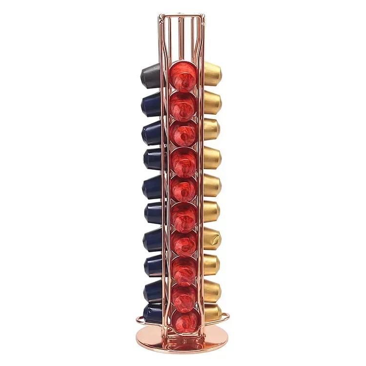 40 Pod Gold Coffee Capsules Nespresso Coffee Pods Holder Rotating Rack Coffee Capsule Stand Storage Shelve Organization Holder