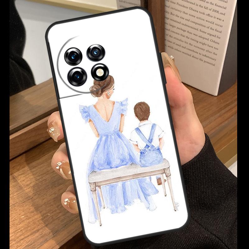 Black Brown Hair Baby Mom Girl Son Case For OnePlus 15 13 12 11 10 15R 13R 12R 10T 13T OnePlus Nord 5 CE 4 3 Lite N20 N30 Cover