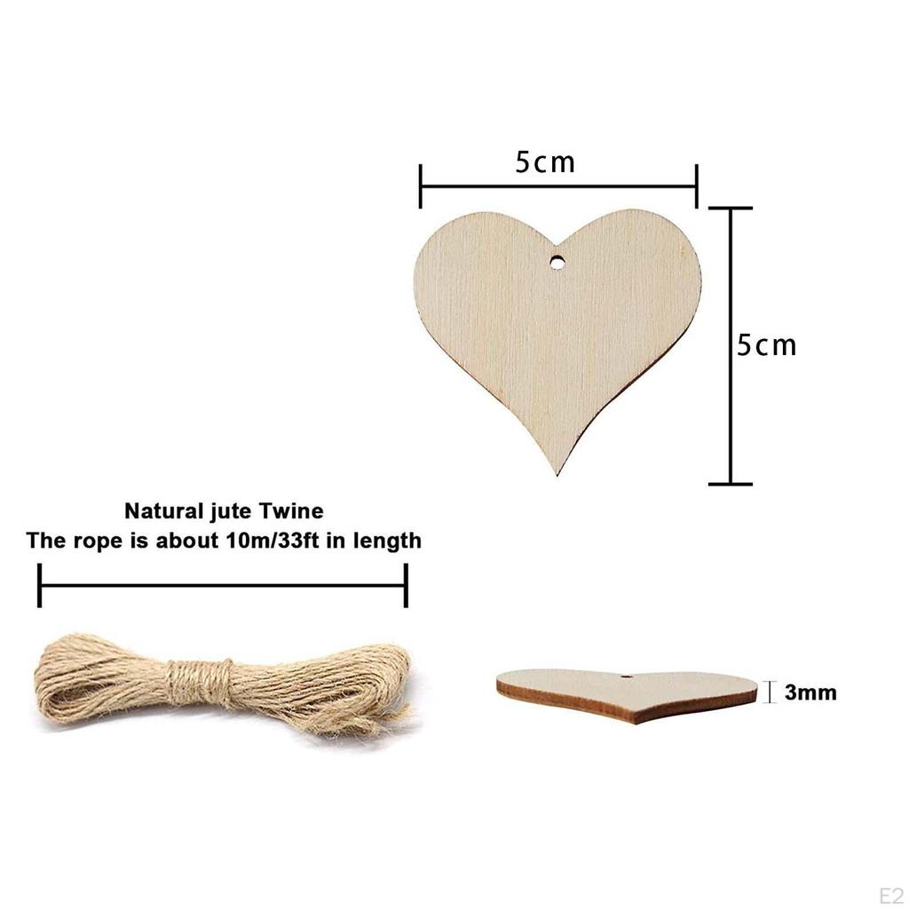 100 Wooden Tags, Gift Tags with Jute String, Unfinished Blank Wood Pieces for DIY Crafts,