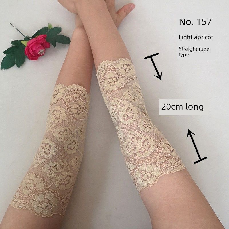 

Spring & Fall Female Sun-Proof Lace Elbow Pad Upper Arm Protector Cuff Arm Covering Scar Scar Tattoo Arm Heattech Light apricot M