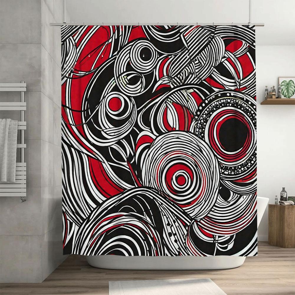 Abstract Black Red White Shower Curtain Waterproof Decorative Bathroom Decor 3D Printed Bath Mats Shower Liner Set Home Decorati