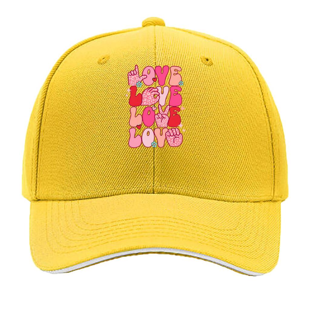 Valentine Day Love ASL Sign Language Pink Hearts Graphic Sandwich Baseball Cap Unisex Women Sun Cap Outdoor Workouts Hat