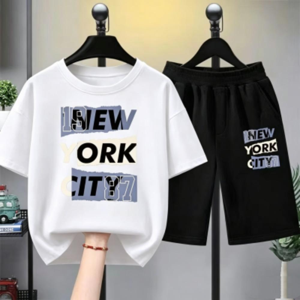 Personalized Cartoon Letter Printed Men's T-shirt and Shorts 2 Piece Set Summer Casual Outfit for Men's and Women's T-shirt Set