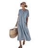 Spot 2026 European and American cross-border Amazon foreign trade summer temperament short sleeve bow pocket loose dress women