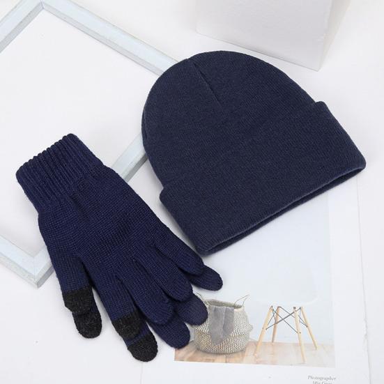 Winter Warm Knitted Gloves And Hat Set for Men And Women Soft Skull Cap And Touch Screen Gloves Set for Cold Weather