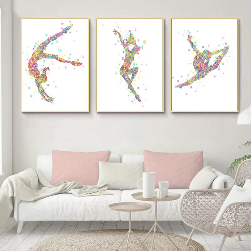 Colorful Watercolor Gymnastic Girl Posters Prints Abstract Canvas Paitning Nordic Wall Art Pictures for Living Room Home Decor