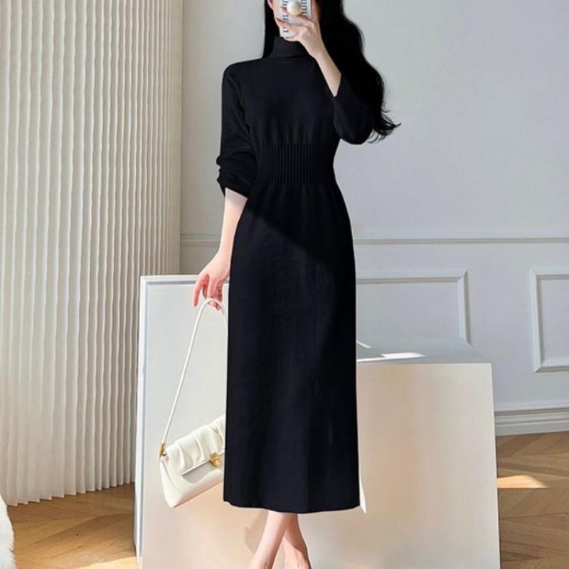 

Autumn and winter new waist slim turtleneck knitted primer dress femininity long inner sweater skirt one size fits all чёрный