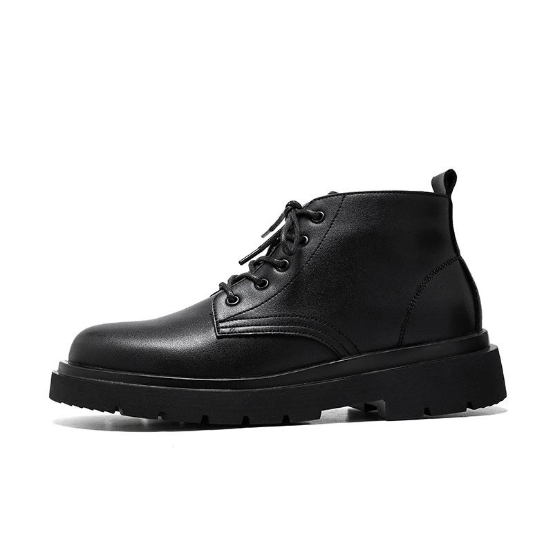 Black Mid-Top Martin Boots Men'S Handsome Autumn British Locomotive Ins Leather Shoes Hong Kong Style Couple Tooling Boots 86232-F