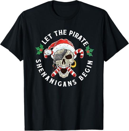MOST POPULAR! Skeleton Skull Santa Pirate Candy Cane Christmas T-Shirt S-3XL S разноцветный