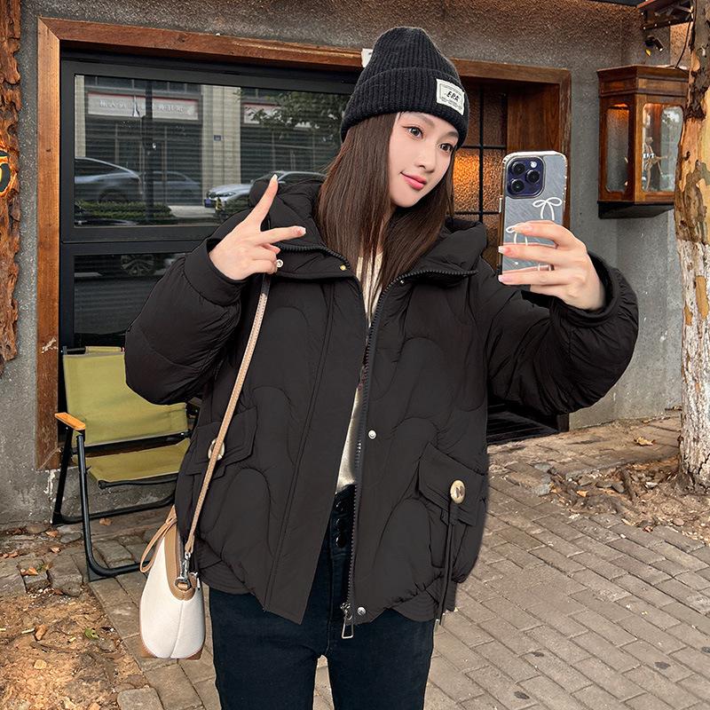 

Утепленная короткая зимняя куртка-пуховик с капюшоном для женщин, свободная и облегающая, стильная куртка с хлопковой подкладкой M