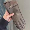 Leather gloves winter women's velvet thickened warm windproof cold outdoor riding electric car can be five fingers tide