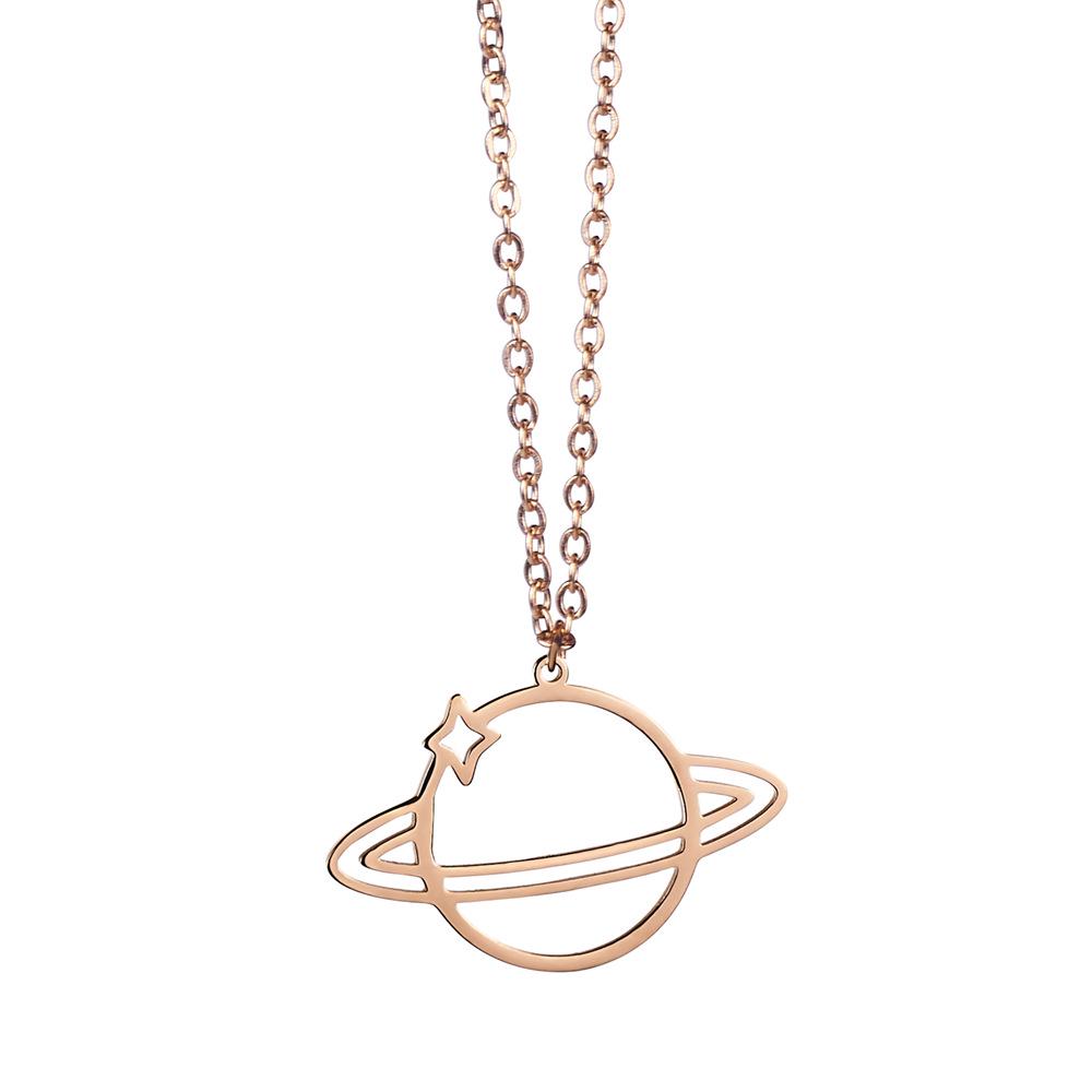 18K Gold-Plated Saturn Clavicle Necklace In Titanium Steel - European & American Style