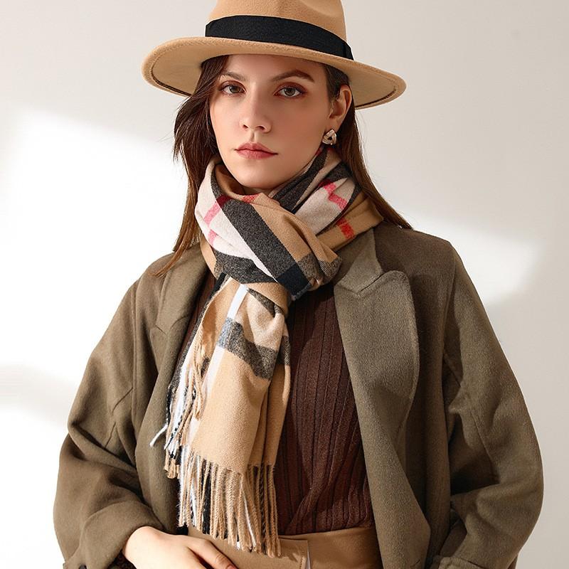 Womens Plaid Scarf Winter Warm Faux Cashmere Wrap Shawl With Tassels Stylish Mid-Length Accessory