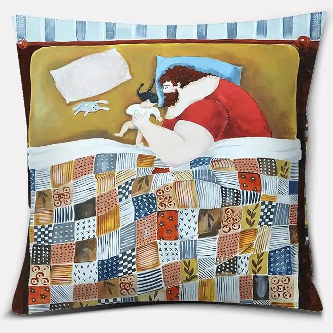 Watercolor Warm Family Series Pillow Gift Home Office Decoration  Bedroom Sofa Car Cushion Cover case