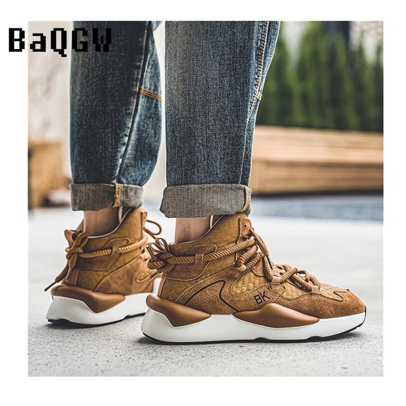 Autumn Winter Men's Fashion Furry High-top Sneakers Warm Comfortable Sport Running Shoes Lace-up Outdoor Student Cushioning