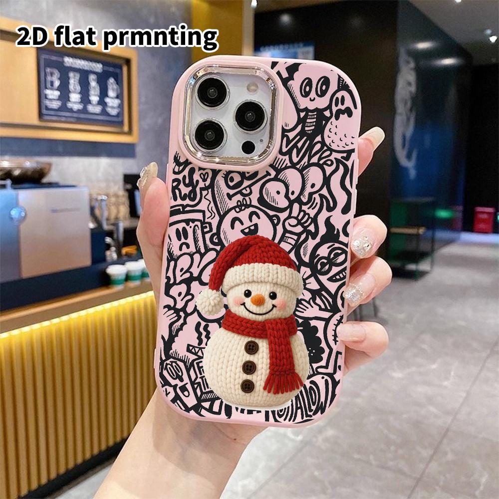 Phone Case: 2D Flat Design Suitable for iPhone 18 17 16 15 14 13 Pro Protective Case, Couple Style, Crochet Snowman, Christmas and Halloween Gift