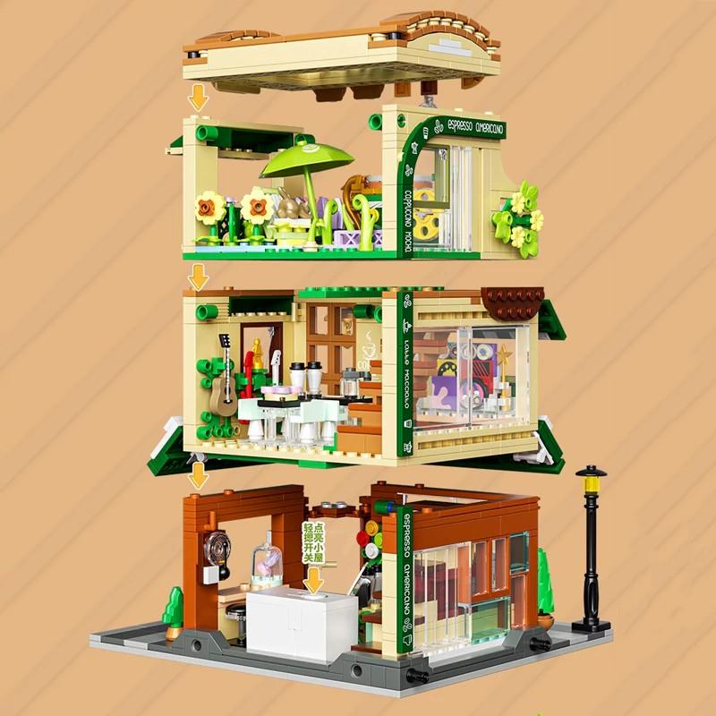 1003PCS Creative Expert Street View Garden Restaurant Building Blocks City Apartment Store Architecture Model Toy Gift for Girl No Box
