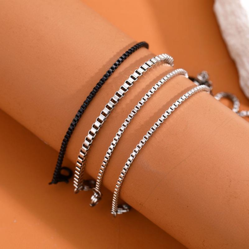 4Pcs Stainless Steel Multi Layer Chain Bracelet Set For Men Trendy Simple Adjustable Hip Hop Daily Wear Jewelry Gifts