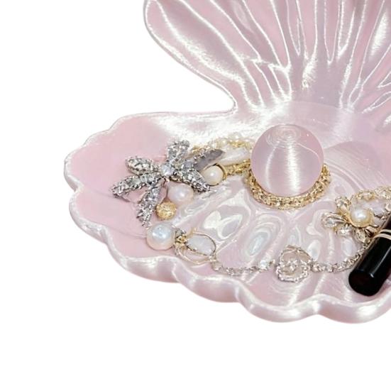 3D-Printed Shell Shape Jewelry Organizer Tray Pearl Luster Desktop Storage Decoration for Earrings Rings Bracelets Lipstick Gift