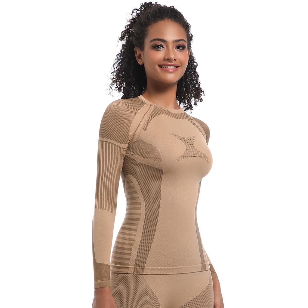 Nessaj Nahtloses, hochelastisches Yoga-Langarm-T-Shirt für Damen, einfarbig, Fitness-Top