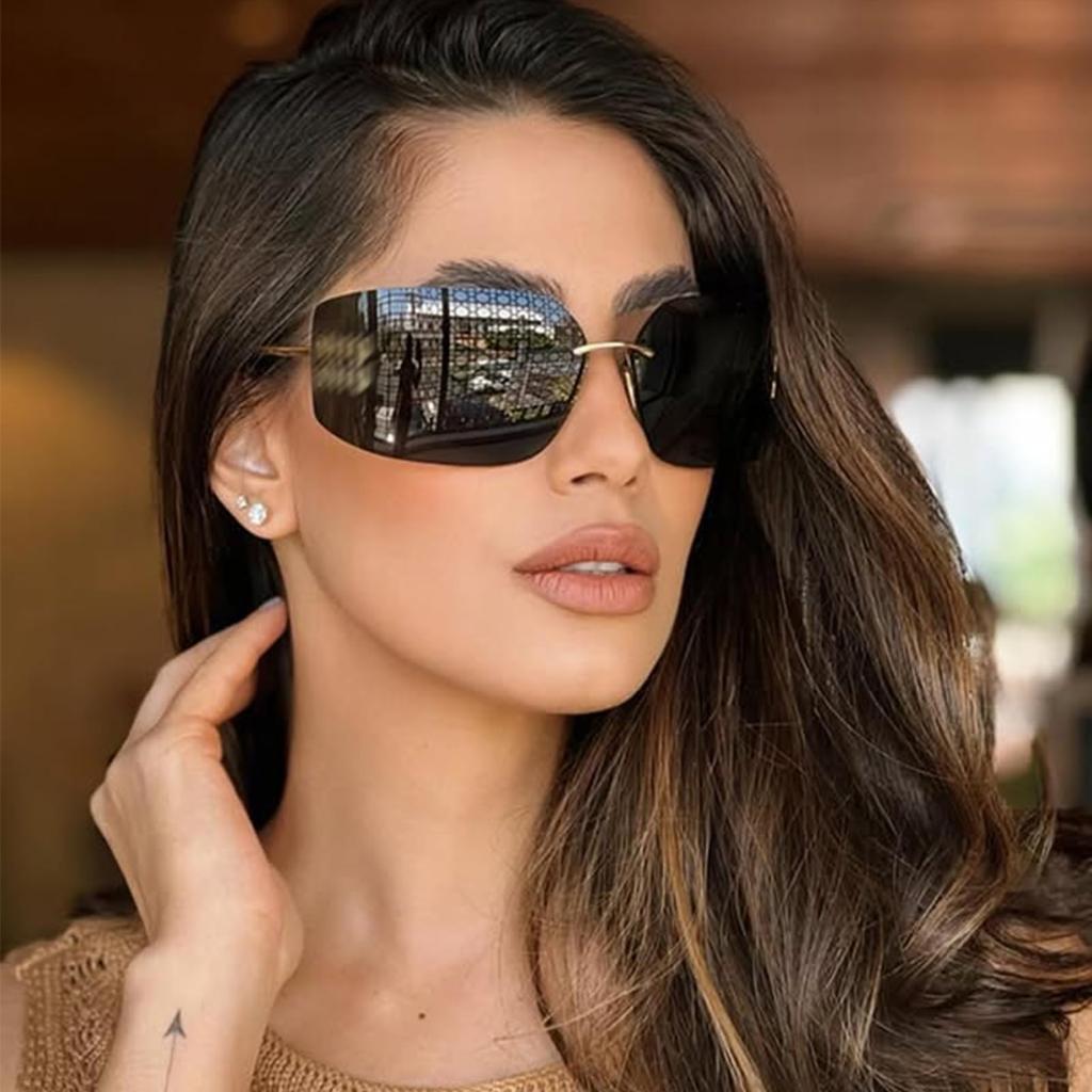 Lunettes de soleil carrées sans monture tendance pour femmes hommes surdimensionnées enveloppantes tendance grande monture lunettes de soleil