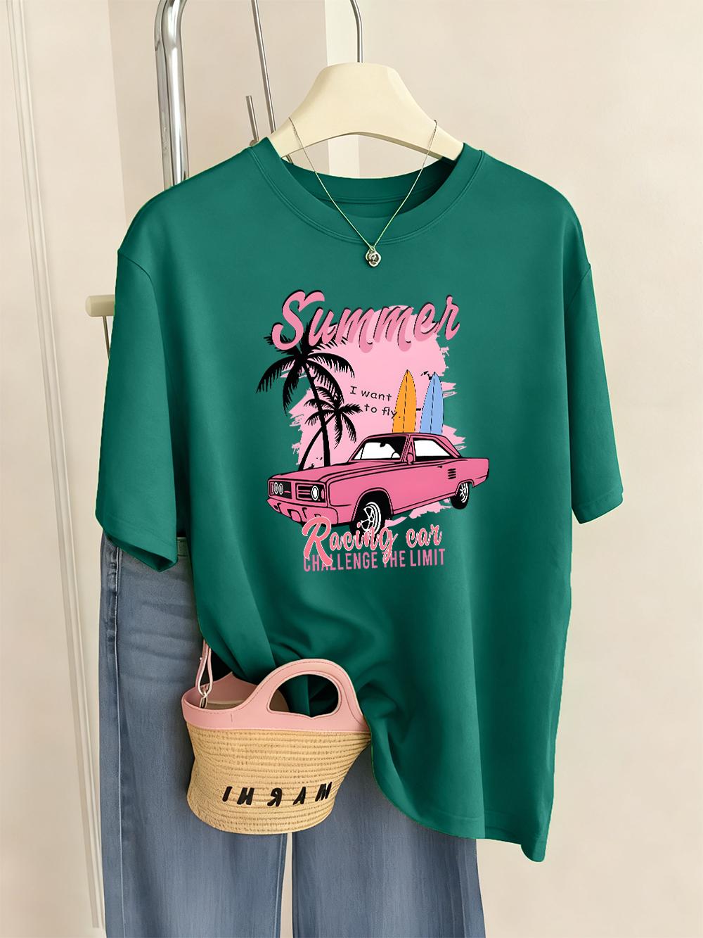

Summer Racing Car Printed TShirt Womens Casual ONeck T Shirts Comfortable Loose Short Sleeve Tops Basic Soft Woman Clothes 4XL