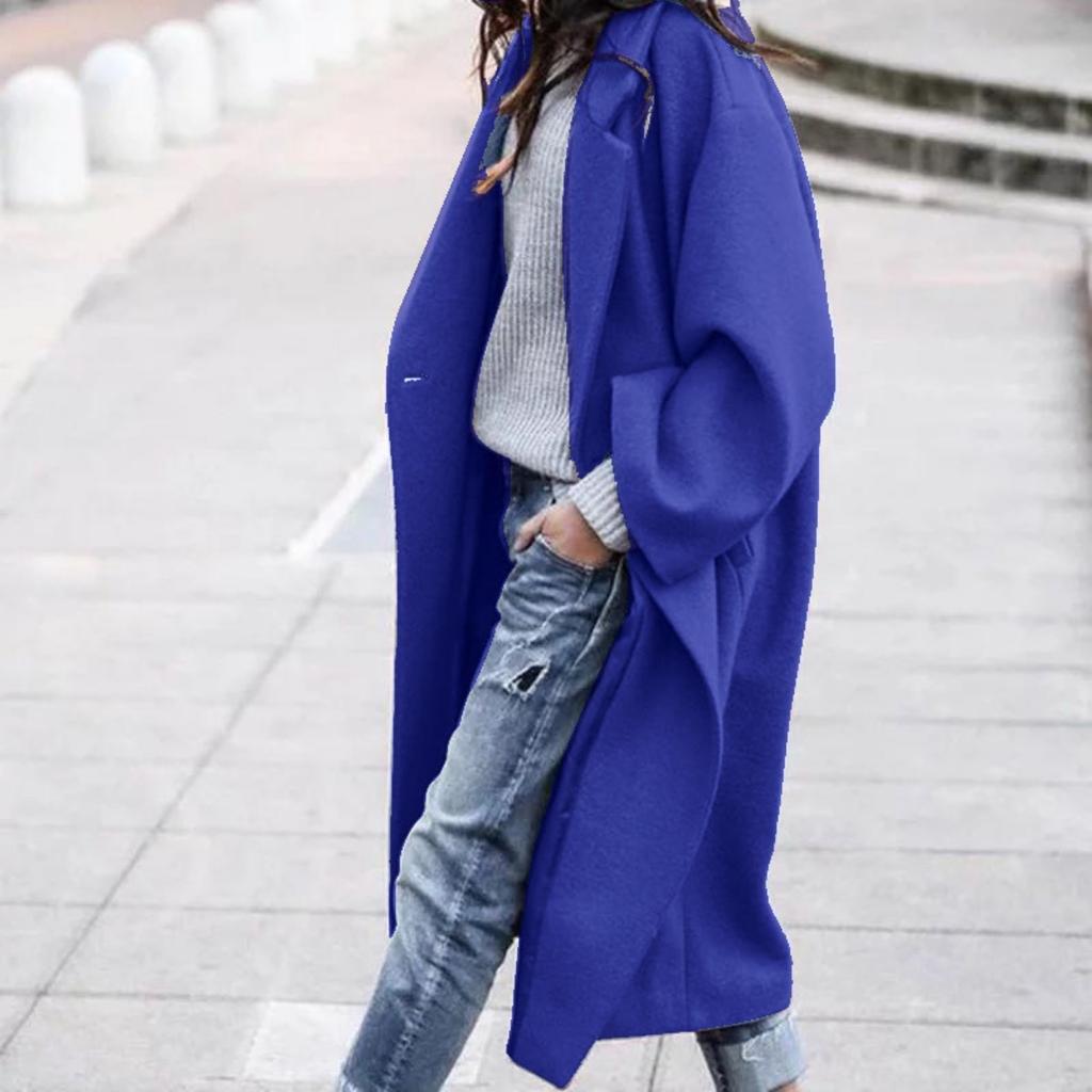 Fall Winter Women's Long Solid Color Wool Coat Casual Warm Thickened Overcoat Outerwear for Women European American Style