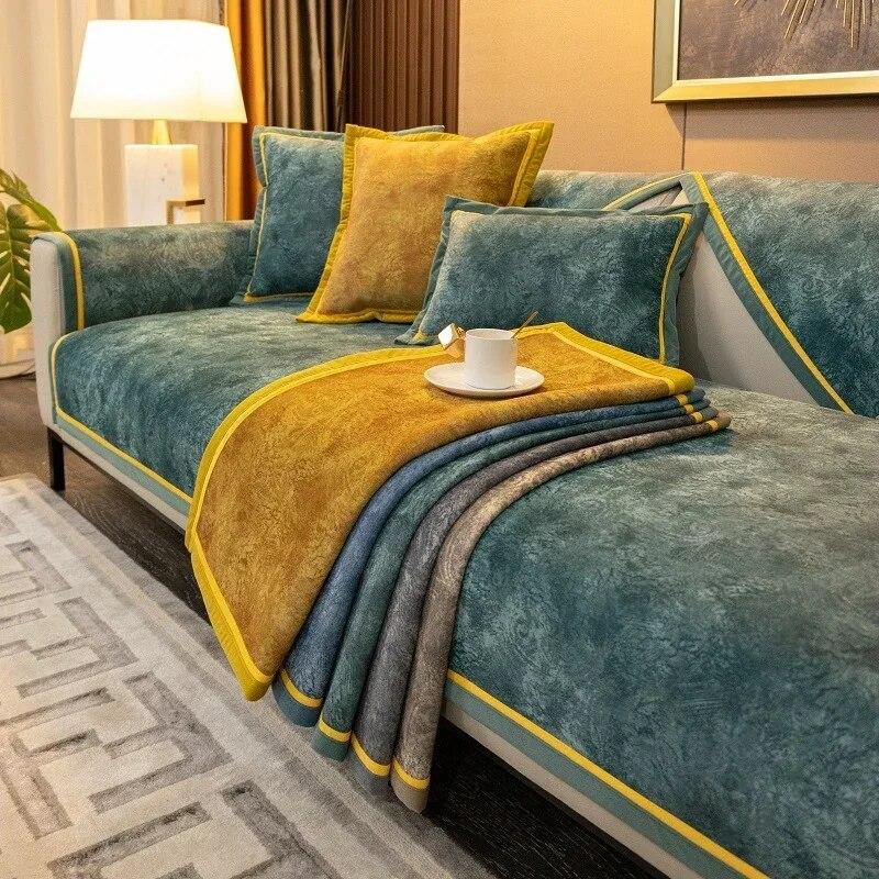 Frost Gold Edge Sofa Cushion Dutch Velvet All-season Universal Seat Cushion Nordic Full Cover Sofa Cover Cloth Towel