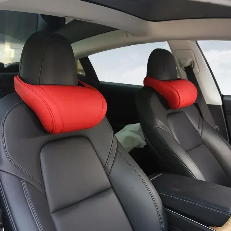 Neck Pillow for Tesla Model 3/Y/S/X/3+ Soft Comfortable Cushion Leather Neck Support Car Seat Headrest Car Interior Accessories