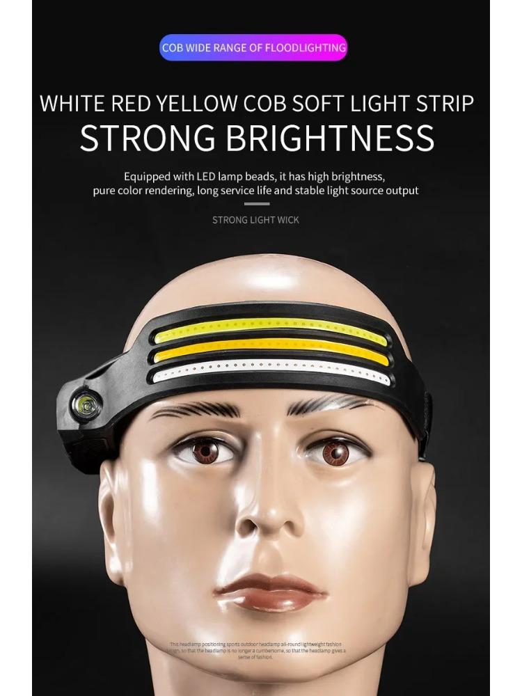 LED COB Induction Headlamp Built-in Battery Sensor Head Flashlight USB Rechargeable 5 Lighting Modes Waterproof Headlight