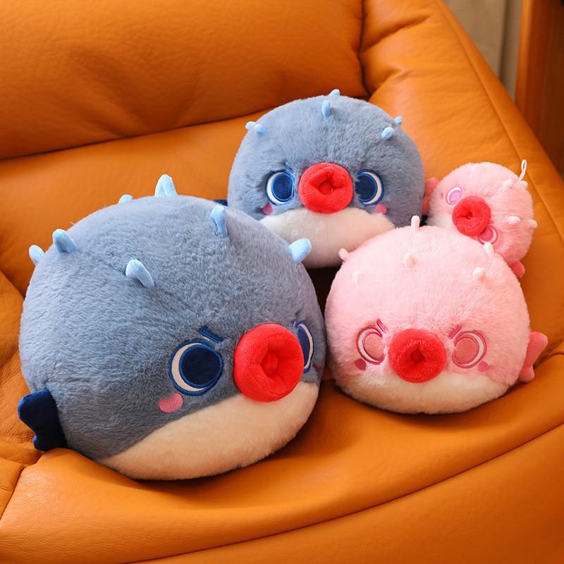 Cute Round Puffer Fish Plush Toy Cartoon Character Stuffed Doll For Children Wholesale