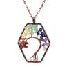 Vintage Handmade Hexagonal Bending Tree Of Life Necklace Gravel Crystal Necklace N16