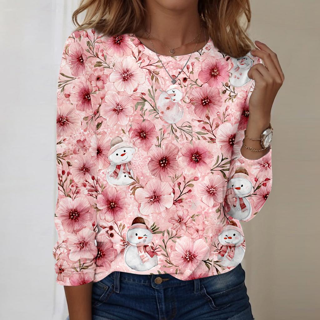 Long Sleeve Shirts For Women Cute Print Graphic Tees Blouses Casual Plus Size Basic Tops Pullover