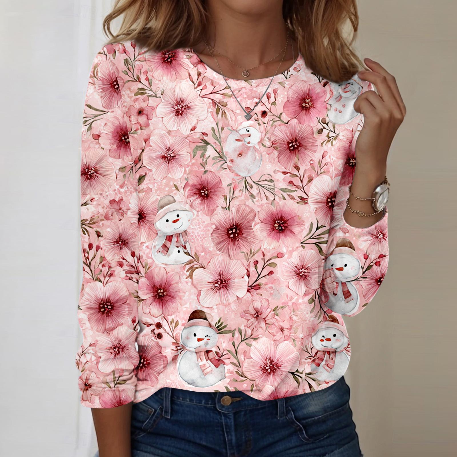 

Рубашки с длинным рукавом для женщин, милые футболки с графическим принтом, блузки, повседневные базовые топы больших размеров, пуловеры XXL красный