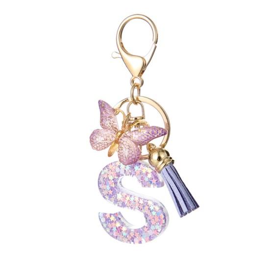 Purple Series Keychain Pendant Sequins Star Initial Letter Key Chain