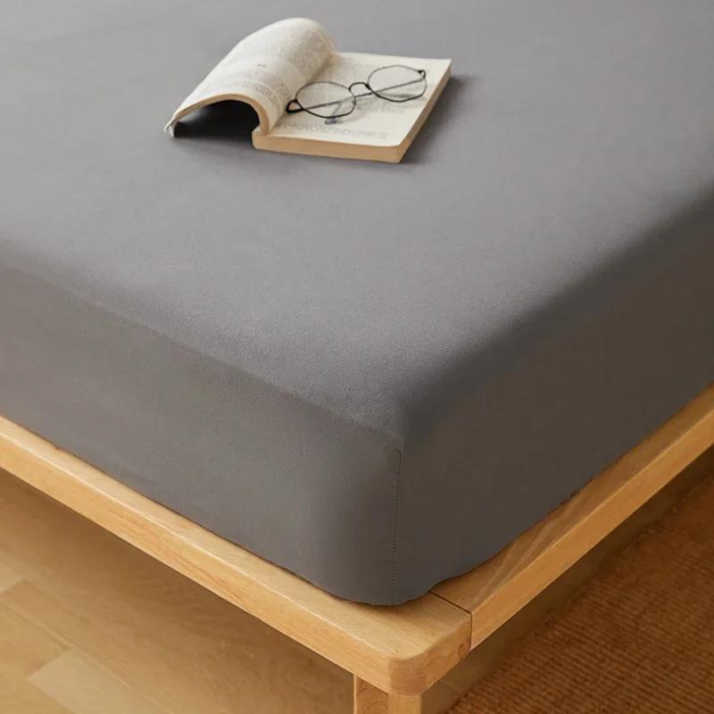 Baumwoll-Spannbettlaken mit Gummibändern Rutschfest Verstellbarer Matratzenbezug für Doppel- King- Queenbett Rutschfest Einfarbig