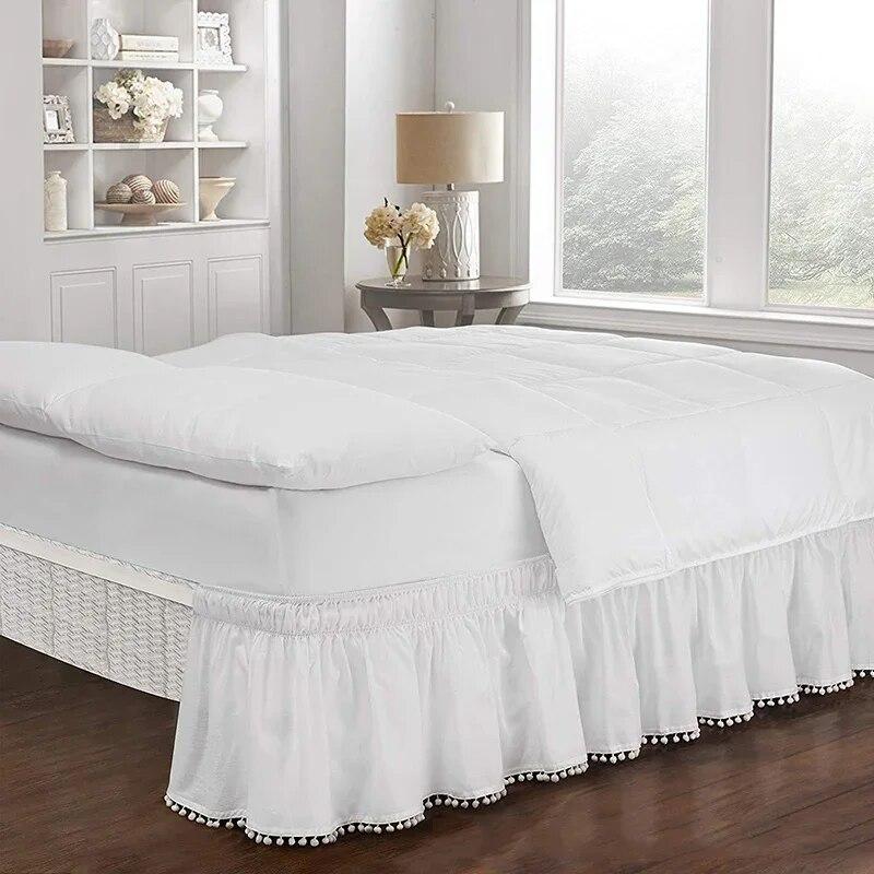 Twin/Full/Queen/King Size Bed Skirt with Tassels Elastic Band Bed Skirt Home Hotel Bed Cover Without Surface Bedding Decor
