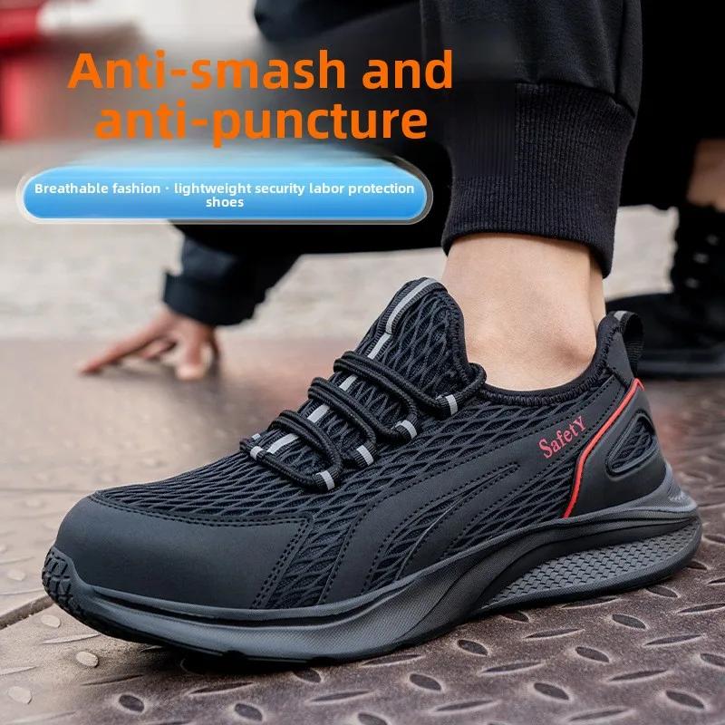 Letnie buty robocze z podnoskiem niezniszczalne buty dla mężczyzn kobiet lekkie buty bezpieczne stalowy podnosek buty robocze bezpieczne