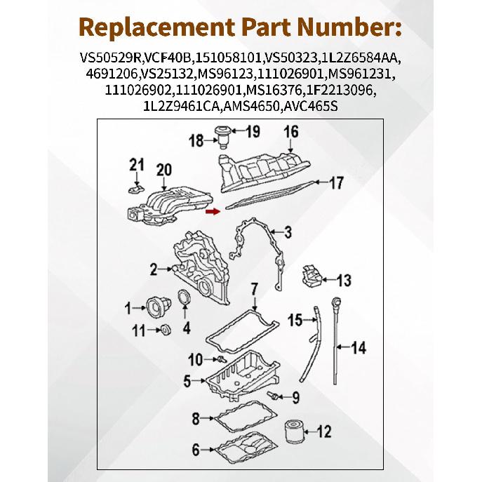 VS50529R für Ford Explorer 4.0 Ventildeckeldichtung Ranger 4.0 und MS96123 Ansaugkrümmerdichtung Explorer Sport Trac Land Rover LR3 Mazda B4000