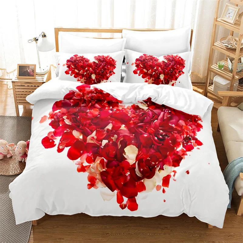 Red Rose Queen Size Duvet Cover 220X240 Bedding Set 3Pcs/2Pcs With Pillowcase Flower Quilt Cover For Double Bed Single Beds