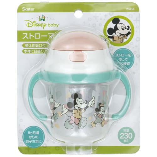 skater baby straw hopper two-handed mug 230ml disney mickey mouse one push silicone straw ksh2-a for ages 8 months and up