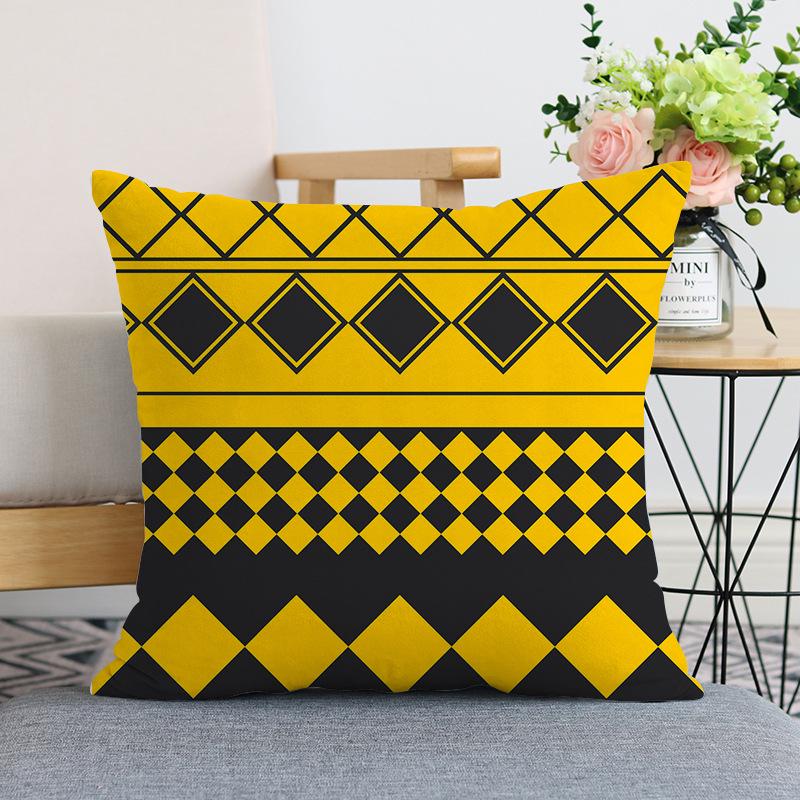 Nordic Modern Yellow Plush Throw Pillow Cover - Single-Sided Print Home Decor Cushion.